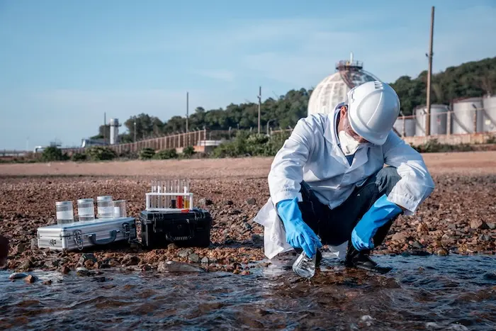 Technician testing water in the field